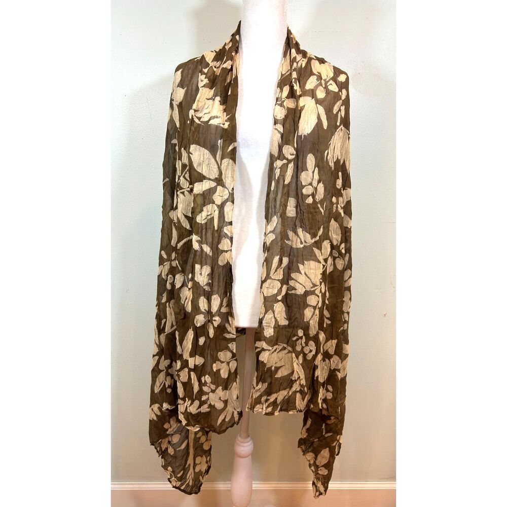 VTG Dana Buchman 100% Silk Scarf Shawl 75x40 Brown Floral Fairy Artsy